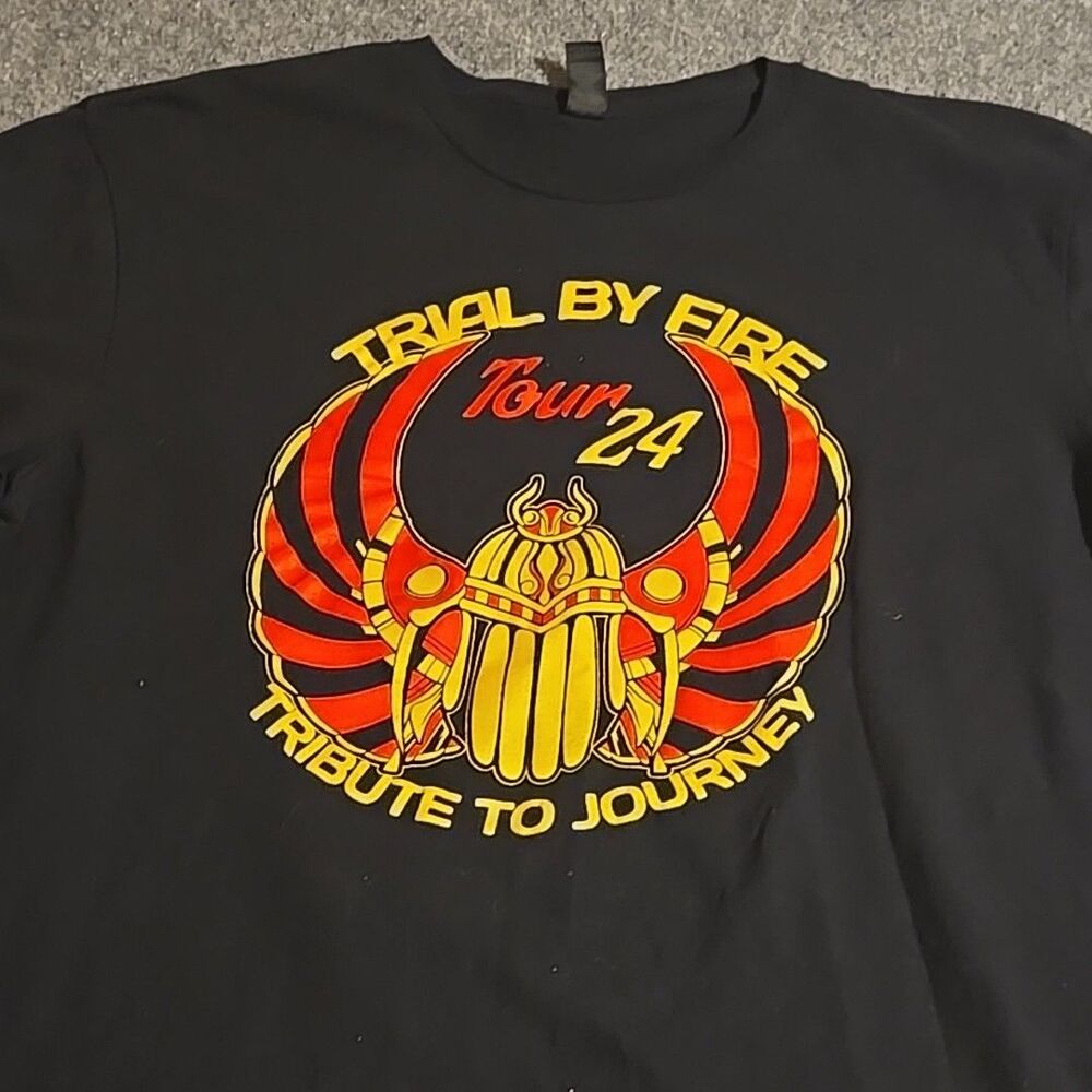 Trial By Fire T-Shirt Mens Large Black Short Sleeve Tribute To Journey Band Tee